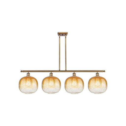 Innovations Brookhaven Sphere 49in 4-Light Island Light | Industrial Brushed Brass Steel and Amber Glass | Kitchen Island & | Model 516-4I-BB-G481-10AM