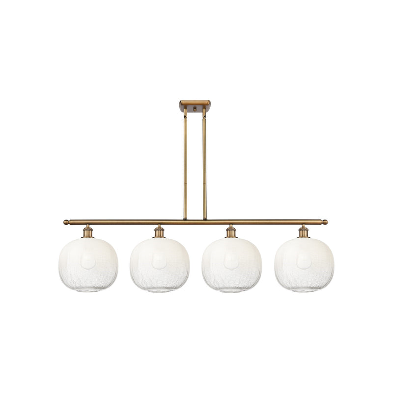 Innovations Brookhaven Sphere 49in 4-Light Island Light | Industrial Brushed Brass and Opal Glass | Kitchen Island & Dining | Model 516-4I-BB-G481-10OP