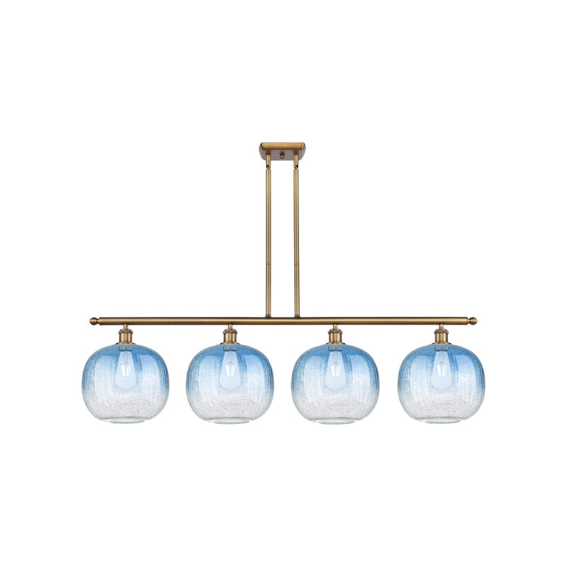 Innovations Brookhaven Sphere 49in 4-Light Island Light | Industrial Brushed Brass Steel and Sapphire Blue Glass | Kitchen | Model 516-4I-BB-G481-10SB