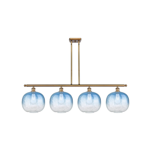 Innovations Brookhaven Sphere 49in 4-Light Island Light | Industrial Brushed Brass Steel and Sapphire Blue Glass | Kitchen | Model 516-4I-BB-G481-10SB