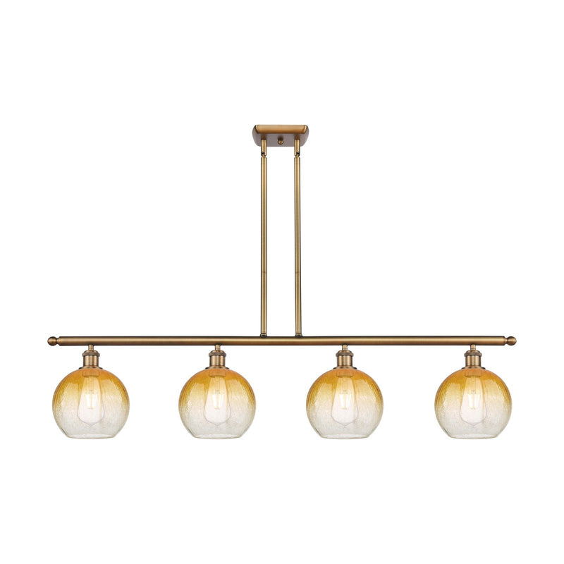 Innovations Brookhaven Globe 48in 4-Light Island Light | Industrial Brushed Brass Steel and Amber Glass | Kitchen Island & | Model 516-4I-BB-G483-8AM