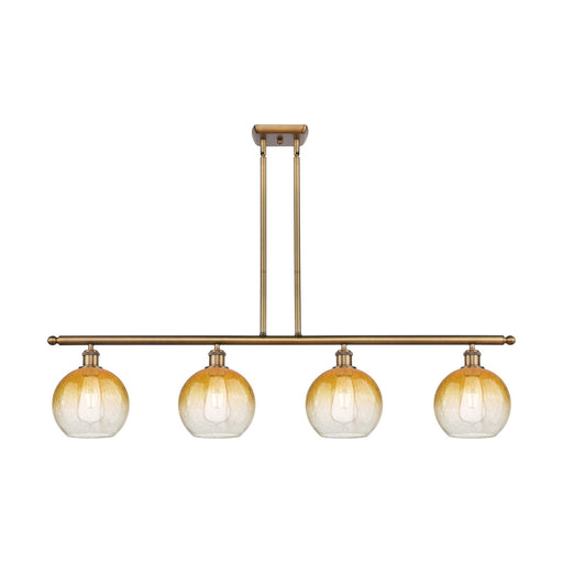 Innovations Brookhaven Globe 48in 4-Light Island Light | Industrial Brushed Brass Steel and Amber Glass | Kitchen Island & | Model 516-4I-BB-G483-8AM