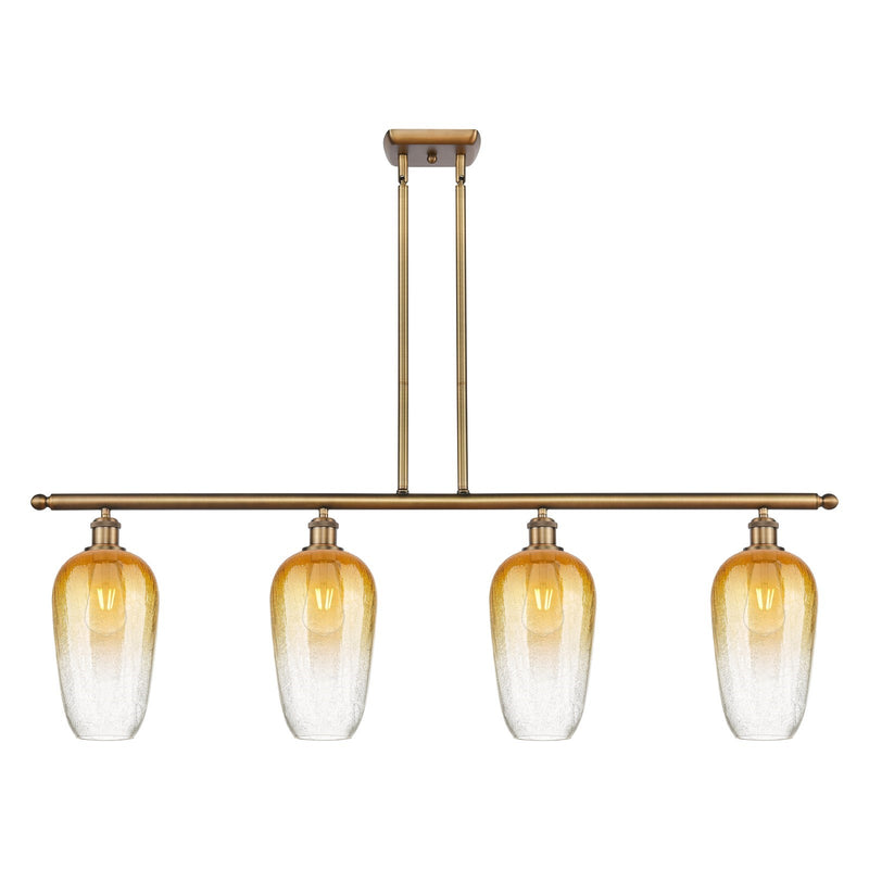 Innovations Brookhaven Flute 48in 4-Light Island Light | Industrial Brushed Brass Steel and Amber Glass | Kitchen Island & | Model 516-4I-BB-G484-7AM