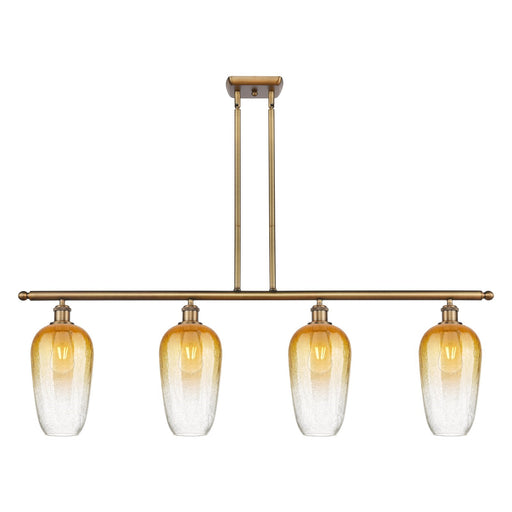 Innovations Brookhaven Flute 48in 4-Light Island Light | Industrial Brushed Brass Steel and Amber Glass | Kitchen Island & | Model 516-4I-BB-G484-7AM