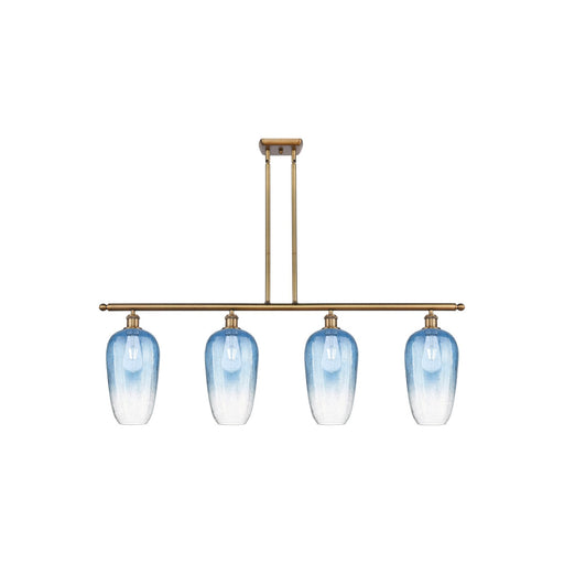 Innovations Brookhaven Flute 48in 4-Light Island Light | Industrial Brushed Brass Steel and Sapphire Blue Glass | Kitchen | Model 516-4I-BB-G484-7SB