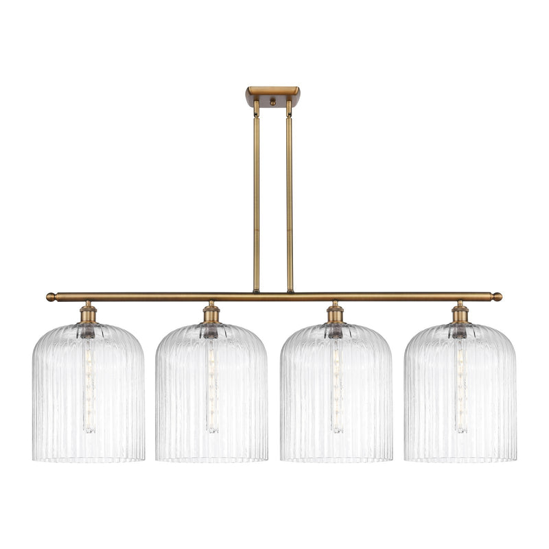 Innovations Bridal Veil 48in 4-Light Island Light | Art Nouveau Brushed Brass and Clear Ribbed Glass | Kitchen Island & Dining | Model 516-4I-BB-G559-12CL