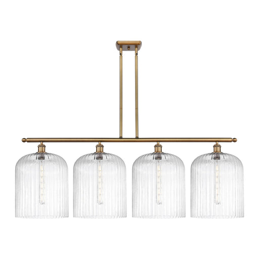 Innovations Bridal Veil 48in 4-Light Island Light | Art Nouveau Brushed Brass and Clear Ribbed Glass | Kitchen Island & Dining | Model 516-4I-BB-G559-12CL