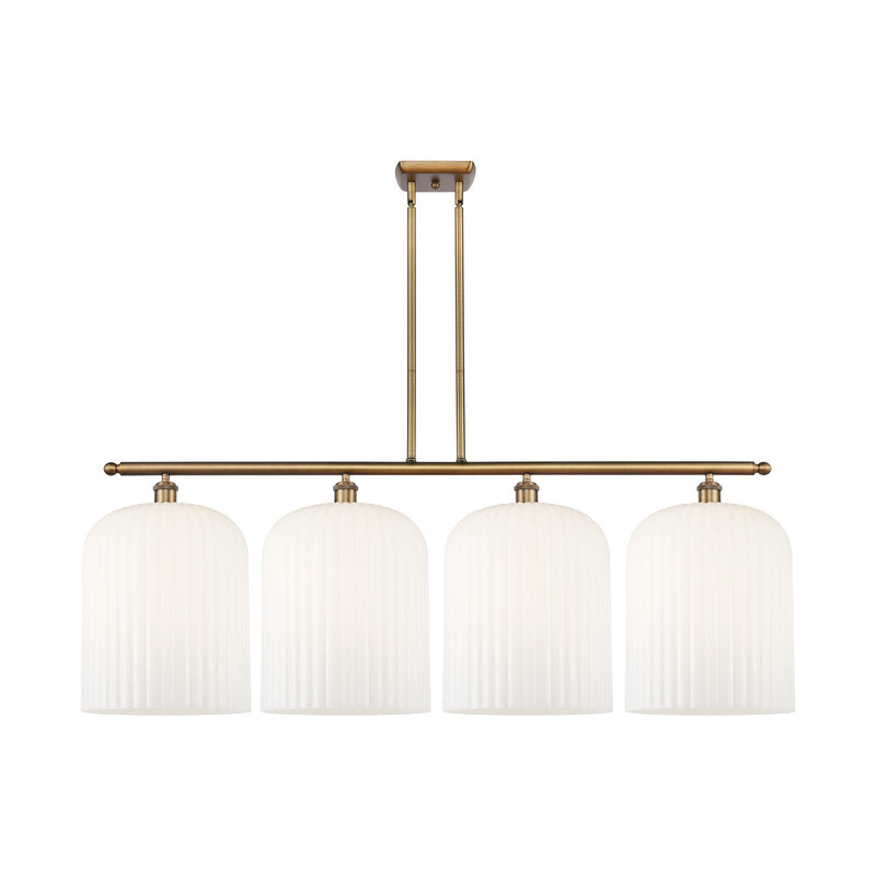 Innovations Bridal Veil 48in 4-Light Island Light | Art Nouveau Brushed Brass and Gloss White Ribbed Glass | Kitchen Island & | Model 516-4I-BB-G559-12GWH