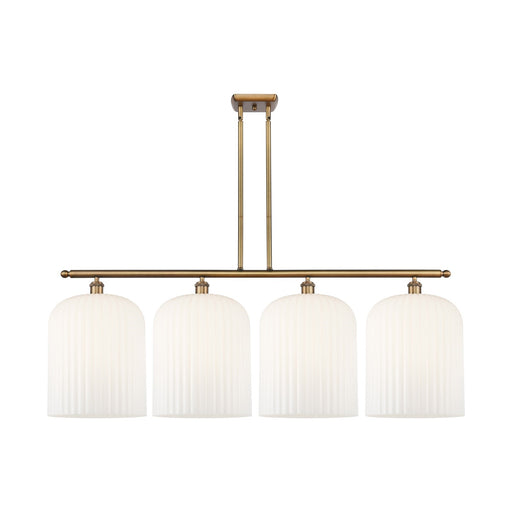Innovations Bridal Veil 48in 4-Light Island Light | Art Nouveau Brushed Brass and Gloss White Ribbed Glass | Kitchen Island & | Model 516-4I-BB-G559-12GWH