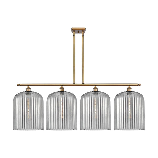 Innovations Bridal Veil 48in 4-Light Island Light | Art Nouveau Brushed Brass and Light Smoke Ribbed Glass | Kitchen Island & | Model 516-4I-BB-G559-12SM