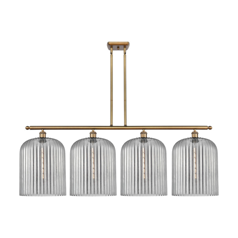 Innovations Bridal Veil 48in 4-Light Island Light | Art Nouveau Brushed Brass and Light Smoke Ribbed Glass | Kitchen Island & | Model 516-4I-BB-G559-12SM