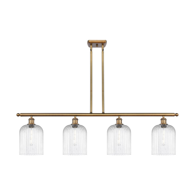 Innovations Bridal Veil 48in 4-Light Island Light | Art Nouveau Brushed Brass and Clear Ribbed Glass | Kitchen Island & Dining | Model 516-4I-BB-G559-8CL