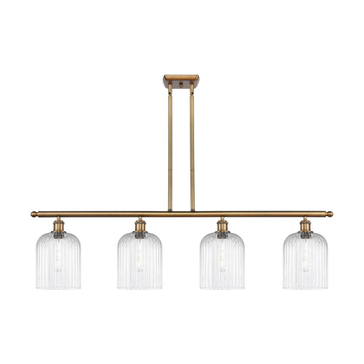 Innovations Bridal Veil 48in 4-Light Island Light | Art Nouveau Brushed Brass and Clear Ribbed Glass | Kitchen Island & Dining | Model 516-4I-BB-G559-8CL