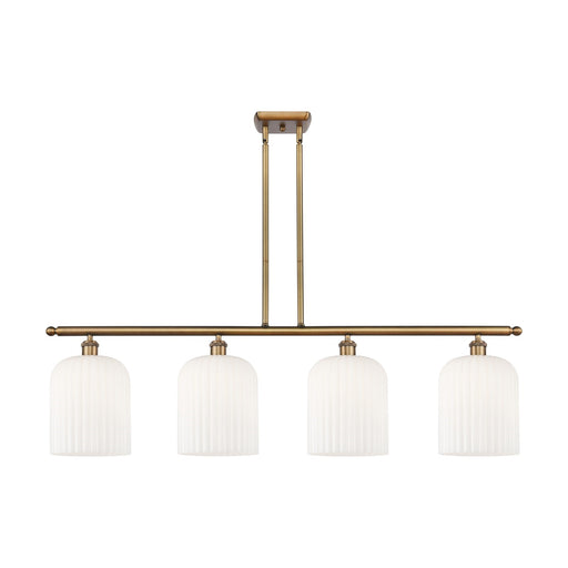 Innovations Bridal Veil 48in 4-Light Island Light | Art Nouveau Brushed Brass and Gloss White Ribbed Glass | Kitchen Island & | Model 516-4I-BB-G559-8GWH