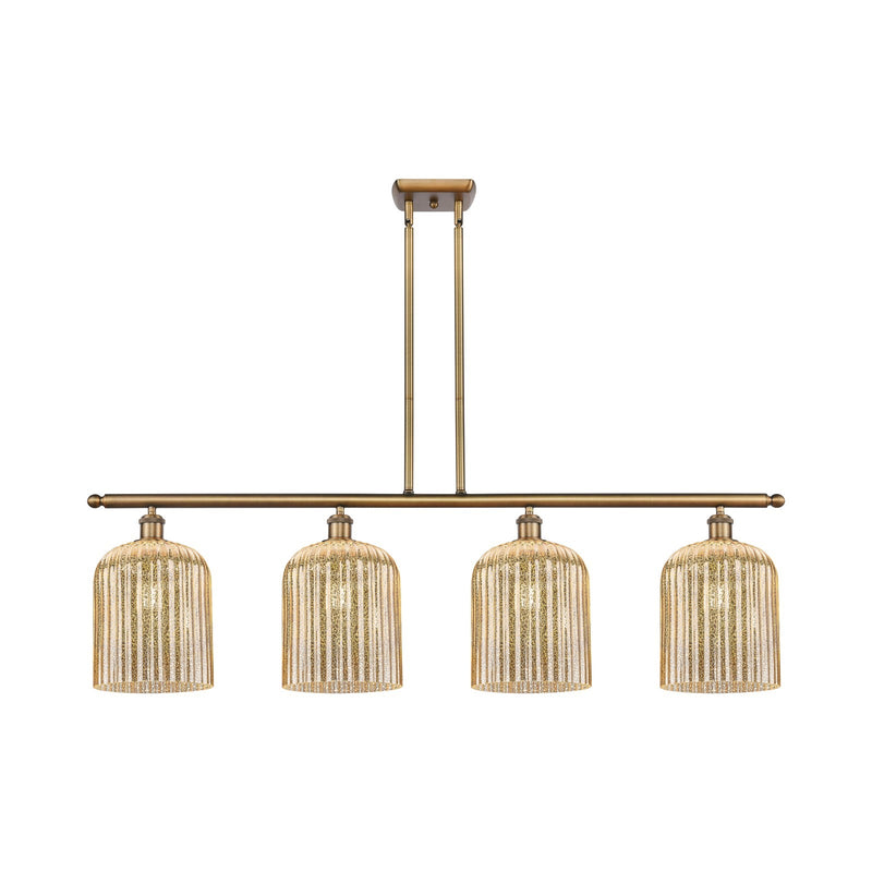 Innovations Bridal Veil 48in 4-Light Island Light | Art Nouveau Brushed Brass and Mercury Ribbed Glass | Kitchen Island & | Model 516-4I-BB-G559-8ME