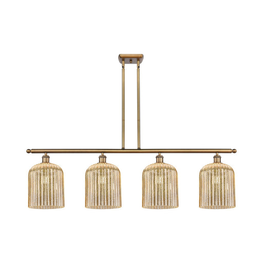 Innovations Bridal Veil 48in 4-Light Island Light | Art Nouveau Brushed Brass and Mercury Ribbed Glass | Kitchen Island & | Model 516-4I-BB-G559-8ME