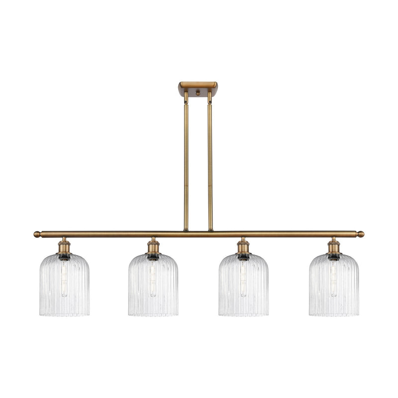 Innovations Bridal Veil 48in 4-Light Island Light | Art Nouveau Brushed Brass Steel and Seedy Ribbed Glass | Kitchen Island & | Model 516-4I-BB-G559-8SDY