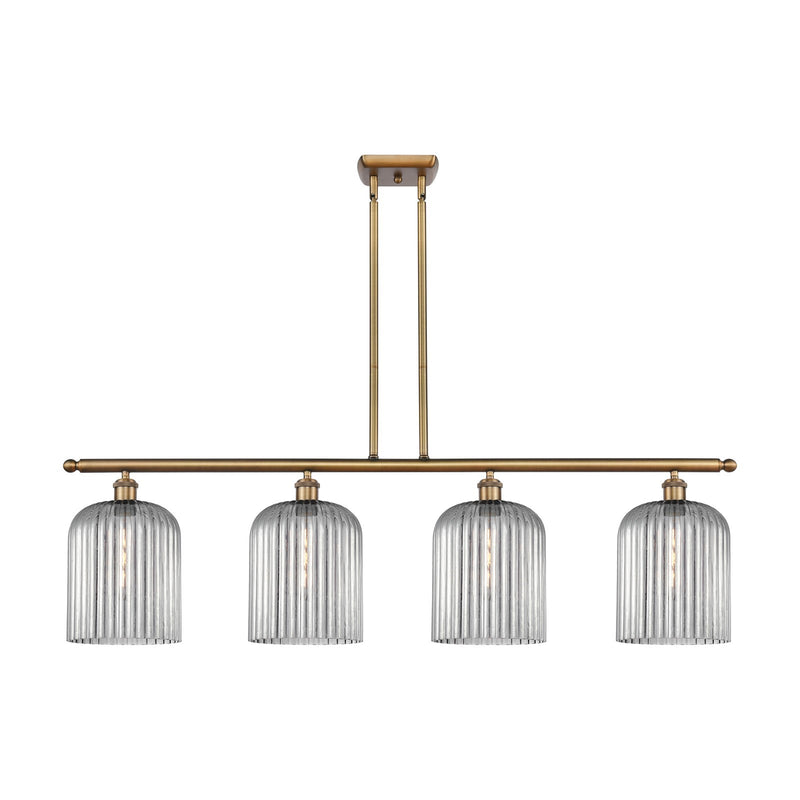 Innovations Bridal Veil 48in 4-Light Island Light | Art Nouveau Brushed Brass and Light Smoke Ribbed Glass | Kitchen Island & | Model 516-4I-BB-G559-8SM