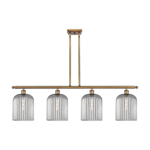 Innovations Bridal Veil 48in 4-Light Island Light | Art Nouveau Brushed Brass and Light Smoke Ribbed Glass | Kitchen Island & | Model 516-4I-BB-G559-8SM