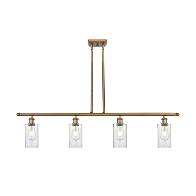 Innovations Clymer 48in 4-Light Island Light | Art Nouveau Brushed Brass Steel and Seedy Glass | Kitchen Island & Dining Room | 48 | Model 516-4I-BB-G804