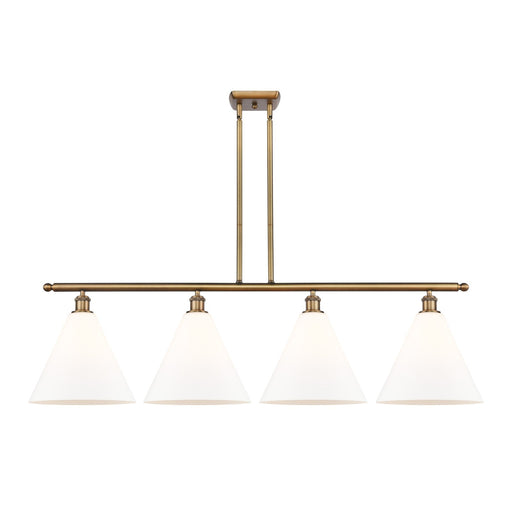 Innovations Berkshire 50in 4-Light Island Light | Industrial Brushed Brass Steel and Matte White Glass | Kitchen Island & Dining | Model 516-4I-BB-GBC-121