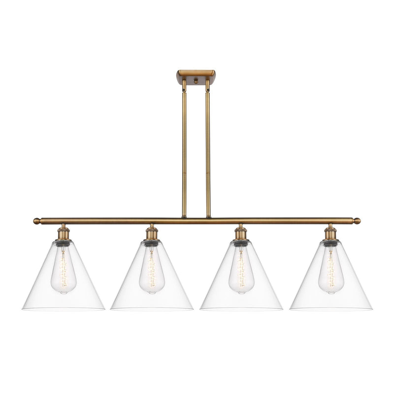 Innovations Berkshire Glass 50in 4-Light Island Light | Industrial Brushed Brass Steel and Clear Glass | Kitchen Island & | Model 516-4I-BB-GBC-122-LED