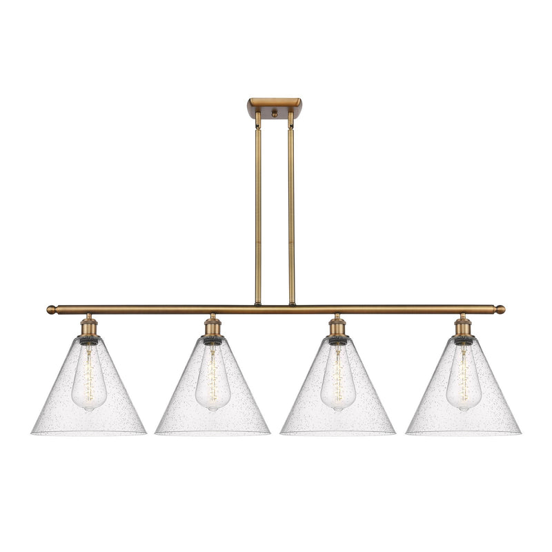 Innovations Berkshire 50in 4-Light Island Light | Industrial Brushed Brass Steel and Seedy Glass | Kitchen Island & Dining Room | Model 516-4I-BB-GBC-124