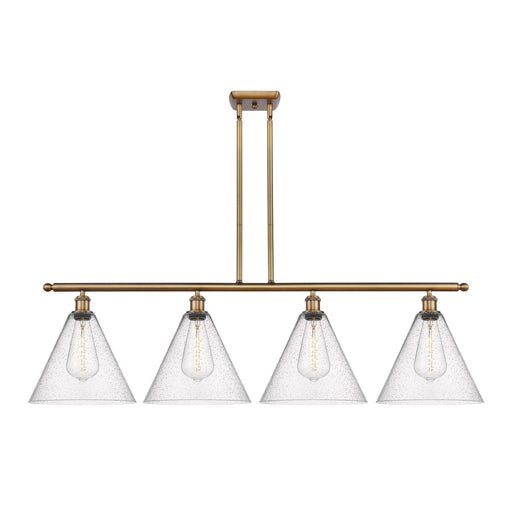 Innovations Berkshire 50in 4-Light Island Light | Industrial Brushed Brass Steel and Seedy Glass | Kitchen Island & Dining | Model 516-4I-BB-GBC-124-LED