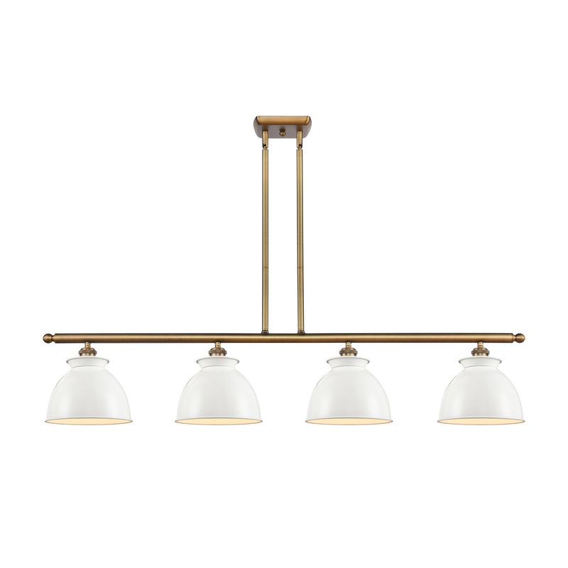 Innovations Adirondack 48in 4-Light Island Light | Industrial Farmhouse Brushed Brass and Glossy White Metal Shade | Kitchen | Model 516-4I-BB-M14-W