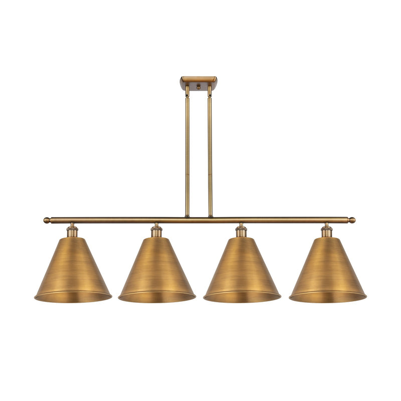 Innovations Berkshire 50in 4-Light Island Light | Industrial Farmhouse Brushed Brass Steel and Cast Brass Metal Shade | Model 516-4I-BB-MBC-12-BB