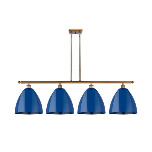Innovations Plymouth 50in 4-Light Island Light | Industrial Farmhouse Brushed Brass and Matte Blue Metal | Kitchen Island & | Model 516-4I-BB-MBD-12-BL