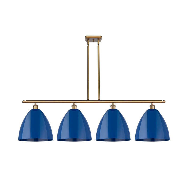 Innovations Plymouth 50.25in 4-Light Island Light | Industrial Farmhouse Brushed Brass and Matte Blue Metal | Kitchen | Model 516-4I-BB-MBD-12-BL-LED