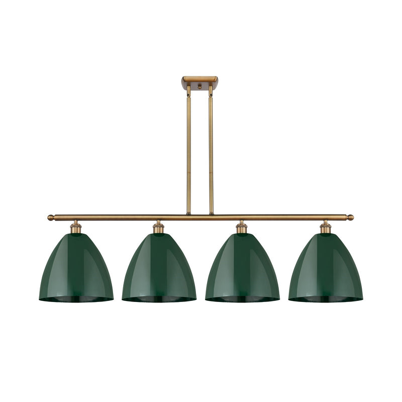 Innovations Plymouth 50in 4-Light Island Light | Industrial Farmhouse Brushed Brass and Matte Green Metal Shade | Kitchen | Model 516-4I-BB-MBD-12-GR-LED