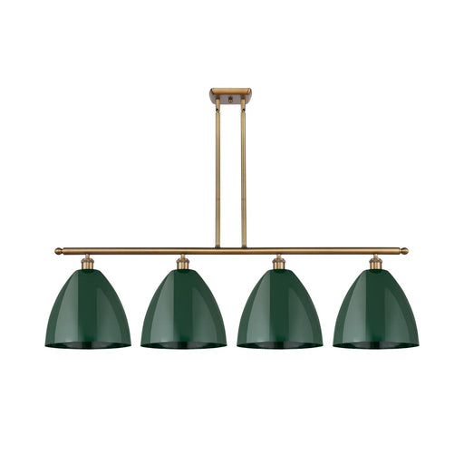 Innovations Plymouth 50in 4-Light Island Light | Industrial Farmhouse Brushed Brass and Matte Green Metal Shade | Kitchen | Model 516-4I-BB-MBD-12-GR-LED
