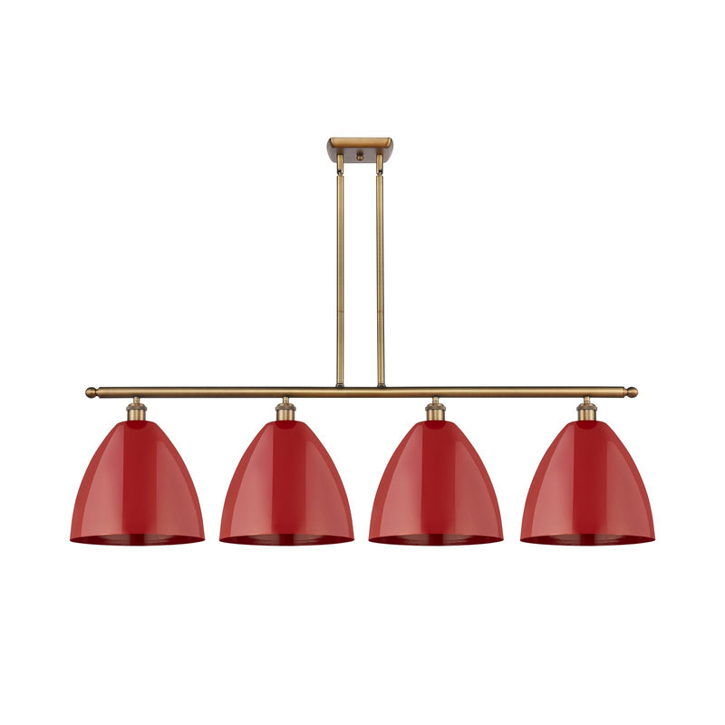 Innovations Plymouth 50.25in 4-Light Island Light | Industrial Farmhouse Brushed Brass Steel and Matte Red Metal | Kitchen | Model 516-4I-BB-MBD-12-RD