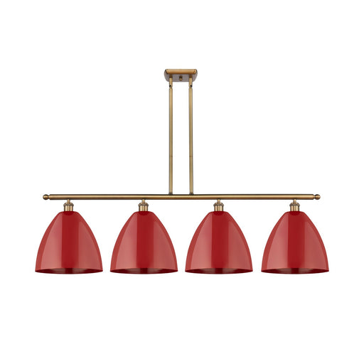 Innovations Plymouth 50.25in 4-Light Island Light | Industrial Farmhouse Brushed Brass and Matte Red Metal | Kitchen | Model 516-4I-BB-MBD-12-RD-LED