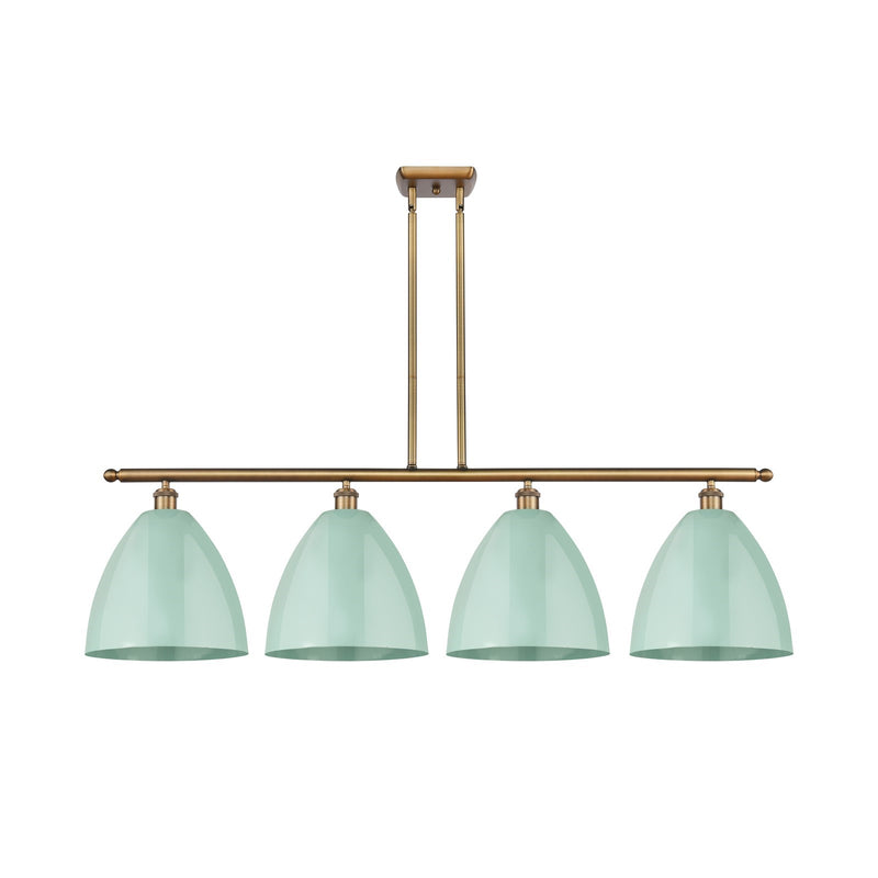 Innovations Plymouth 50.25in 4-Light Island Light | Industrial Farmhouse Brushed Brass and Matte Seafoam Metal Shade | Model 516-4I-BB-MBD-12-SF-LED