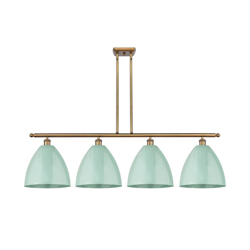 Innovations Plymouth 50.25in 4-Light Island Light | Industrial Farmhouse Brushed Brass and Matte Seafoam Metal Shade | Model 516-4I-BB-MBD-12-SF-LED