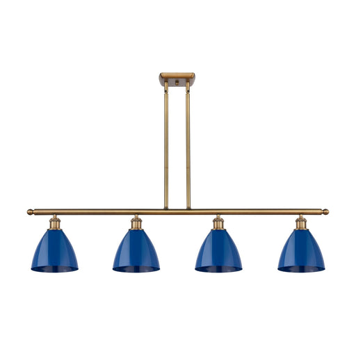Innovations Plymouth 48in 4-Light Island Light | Industrial Farmhouse Brushed Brass and Matte Blue Metal Shade | Kitchen | Model 516-4I-BB-MBD-75-BL