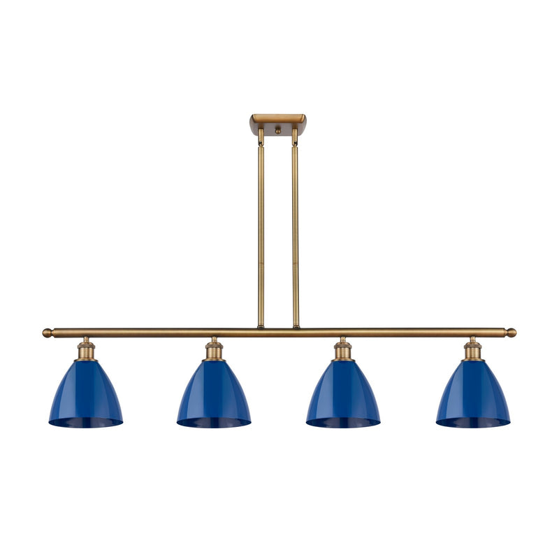 Innovations Plymouth 48in 4-Light Island Light | Industrial Farmhouse Brushed Brass and Matte Blue Metal | Kitchen Island | Model 516-4I-BB-MBD-75-BL-LED