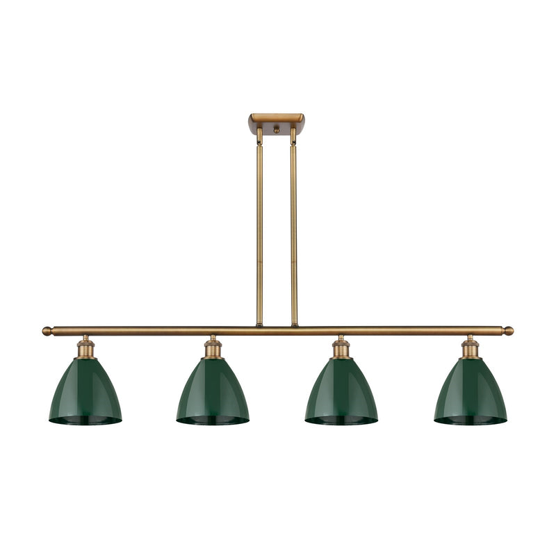 Innovations Plymouth 48in 4-Light Island Light | Industrial Farmhouse Brushed Brass and Matte Green Metal | Kitchen Island | Model 516-4I-BB-MBD-75-GR-LED