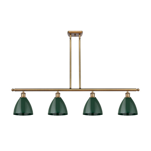 Innovations Plymouth 48in 4-Light Island Light | Industrial Farmhouse Brushed Brass and Matte Green Metal | Kitchen Island | Model 516-4I-BB-MBD-75-GR-LED