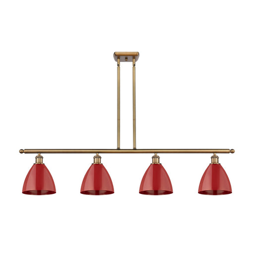 Innovations Plymouth 48in 4-Light Island Light | Industrial Farmhouse Brushed Brass and Matte Red Metal | Kitchen Island & | Model 516-4I-BB-MBD-75-RD