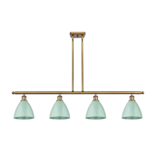Innovations Plymouth 48in 4-Light Island Light | Industrial Farmhouse Brushed Brass and Matte Seafoam Metal Shade | Kitchen | Model 516-4I-BB-MBD-75-SF