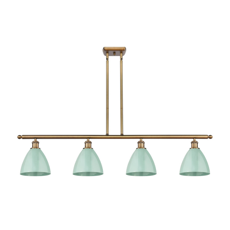 Innovations Plymouth 48in 4-Light Island Light | Industrial Farmhouse Brushed Brass and Matte Seafoam Metal | Kitchen | Model 516-4I-BB-MBD-75-SF-LED