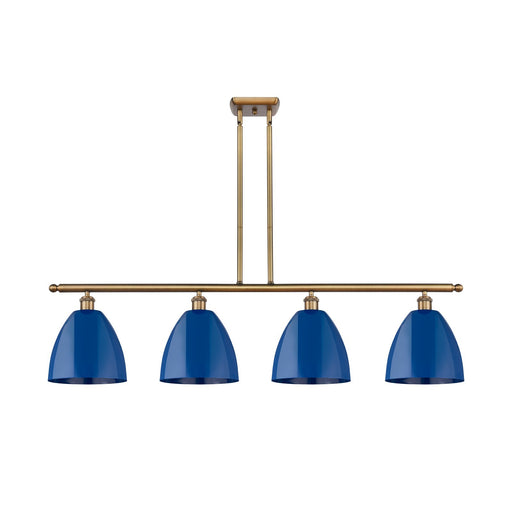 Innovations Plymouth 48in 4-Light Island Light | Industrial Farmhouse Brushed Brass and Matte Blue Metal Shade | Kitchen Island | Model 516-4I-BB-MBD-9-BL