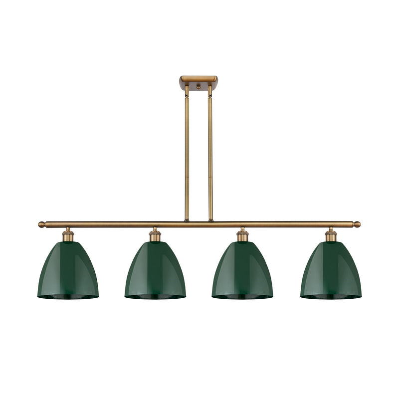 Innovations Plymouth 48in 4-Light Island Light | Industrial Farmhouse Brushed Brass and Matte Green Metal Shade | Kitchen | Model 516-4I-BB-MBD-9-GR