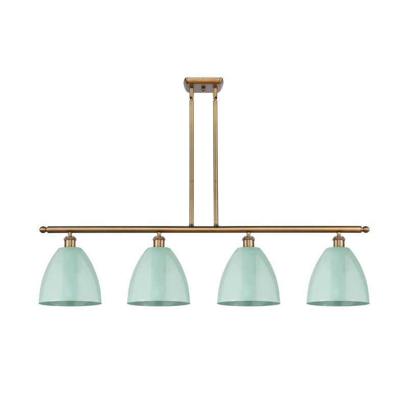 Innovations Plymouth 48in 4-Light Island Light | Industrial Farmhouse Brushed Brass and Matte Seafoam Metal Shade | Kitchen | Model 516-4I-BB-MBD-9-SF-LED