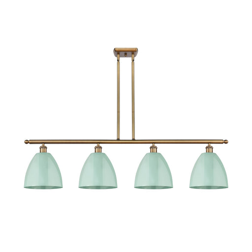 Innovations Plymouth 48in 4-Light Island Light | Industrial Farmhouse Brushed Brass and Matte Seafoam Metal Shade | Kitchen | Model 516-4I-BB-MBD-9-SF-LED