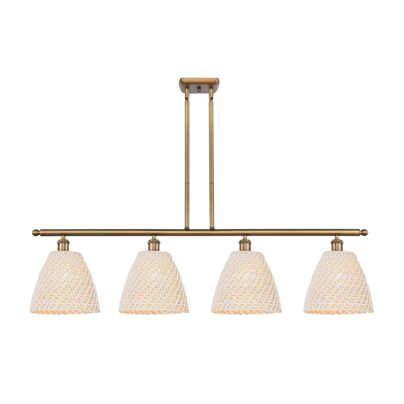 Innovations Bristol Natural 48in 4-Light Island Light | Farmhouse Brushed Brass Steel and Natural Fiber Dome Shade | Kitchen | Model 516-4I-BB-NBD-9-NAT